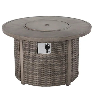 Tenaya Round Wicker Fire Pit Table – Wood-Grain 42"