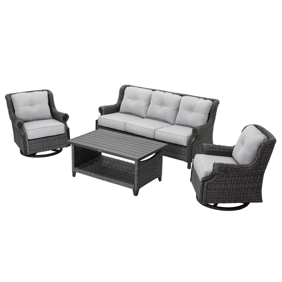 Lassen 4-Piece Wicker Sofa Set with Swivel Rocking Chairs