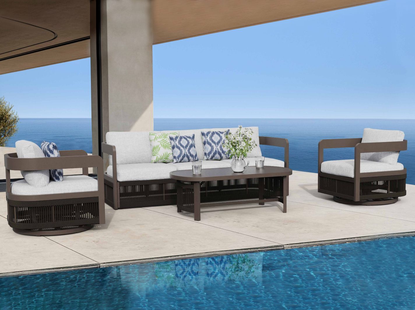 Acadia 4-Piece Aluminum Living Room Set With Swivel Chairs