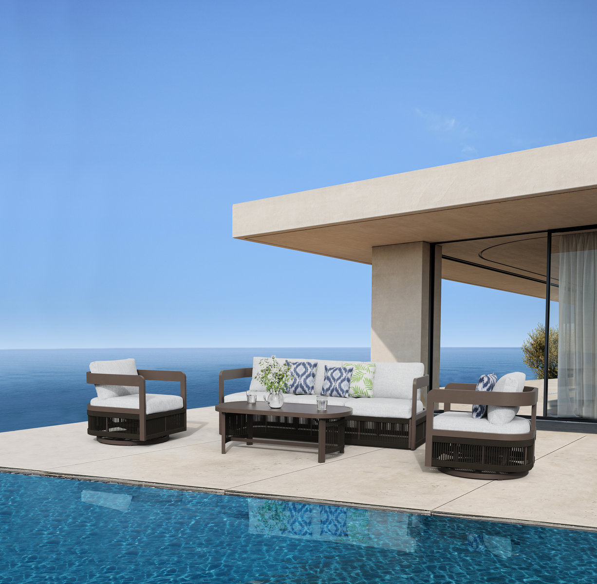 Acadia 4-Piece Aluminum Living Room Set With Swivel Chairs