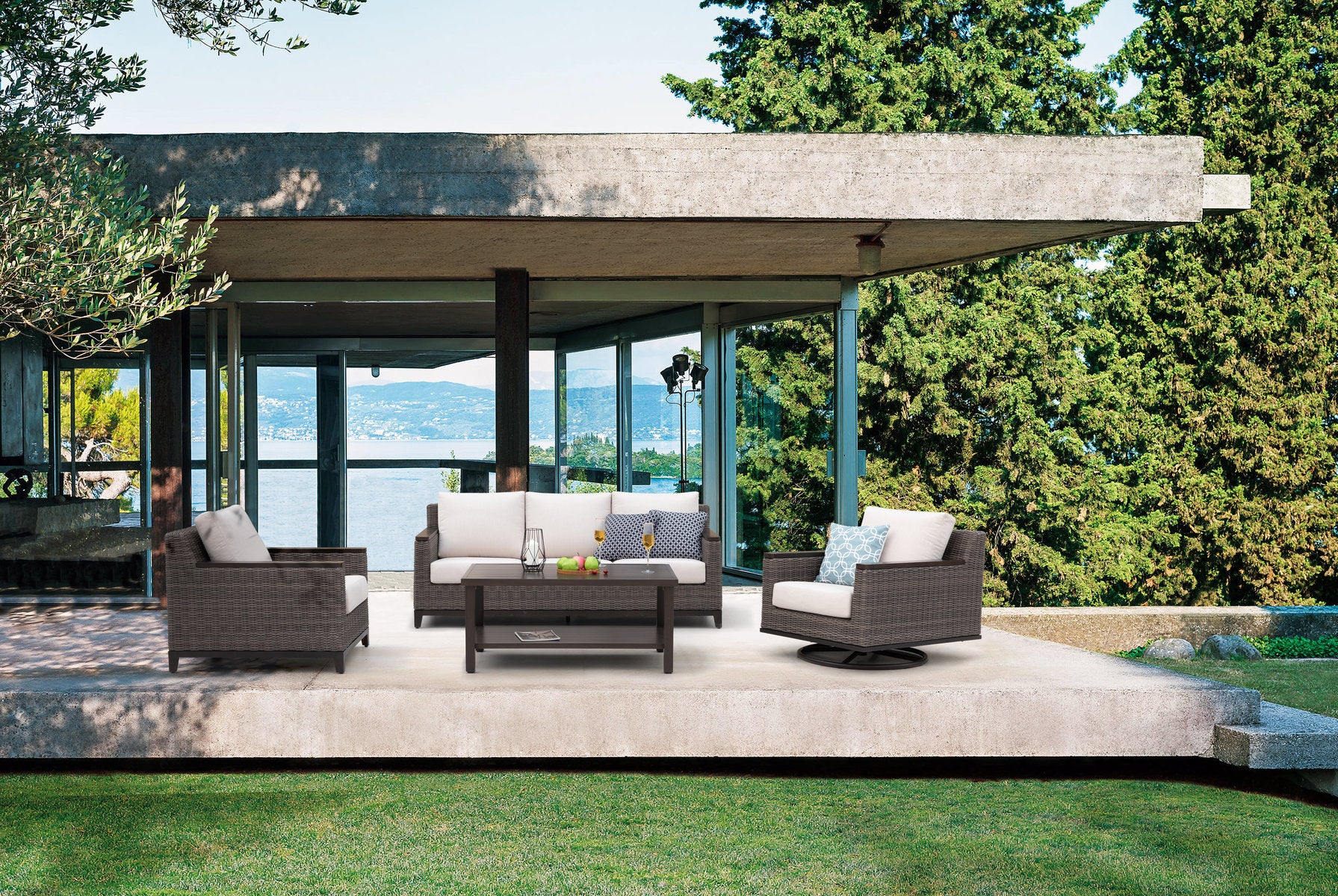 Owens 4-Piece Aluminum Living Room Set With Swivel Chairs