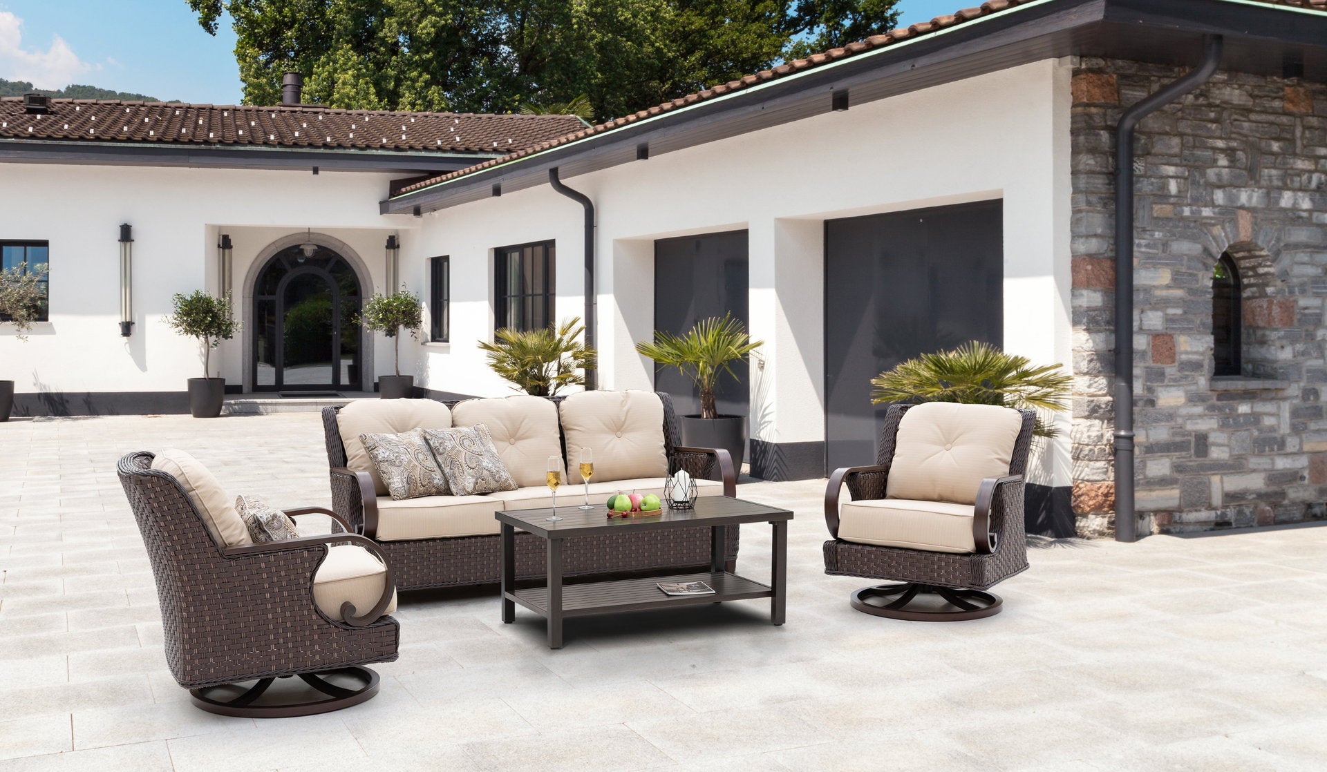 Brooks 4-Piece Aluminum Living Room Set With Swivel Chairs