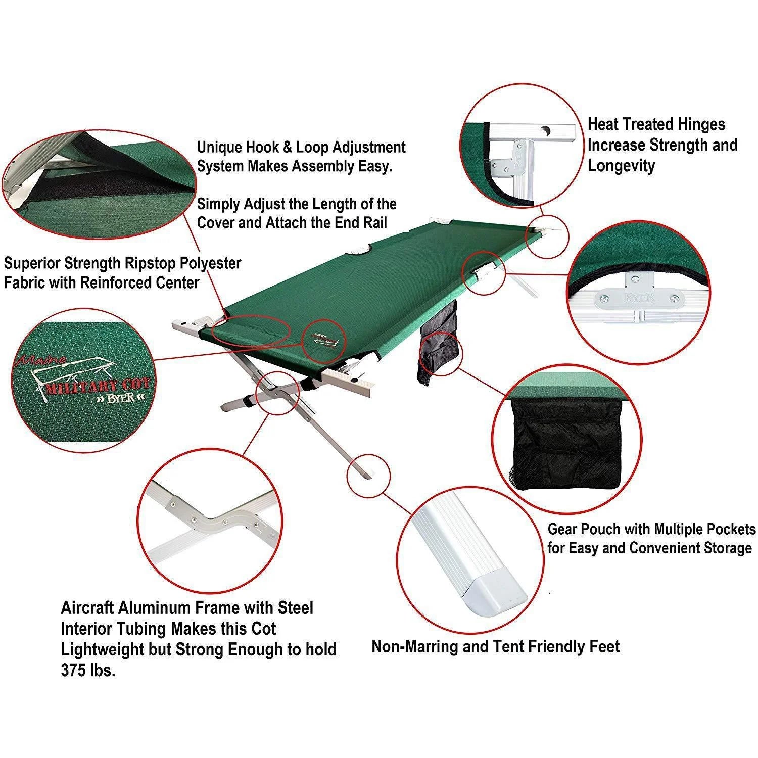 Maine Military Cot HD – Heavy-Duty Full-Size Aluminum Cot with 375 lb Capacity