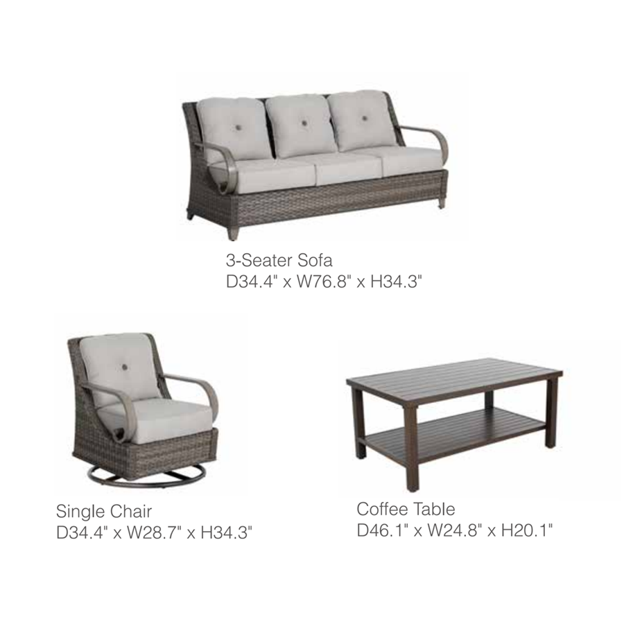 Brooks 4-Piece Aluminum Living Room Set With Swivel Chairs