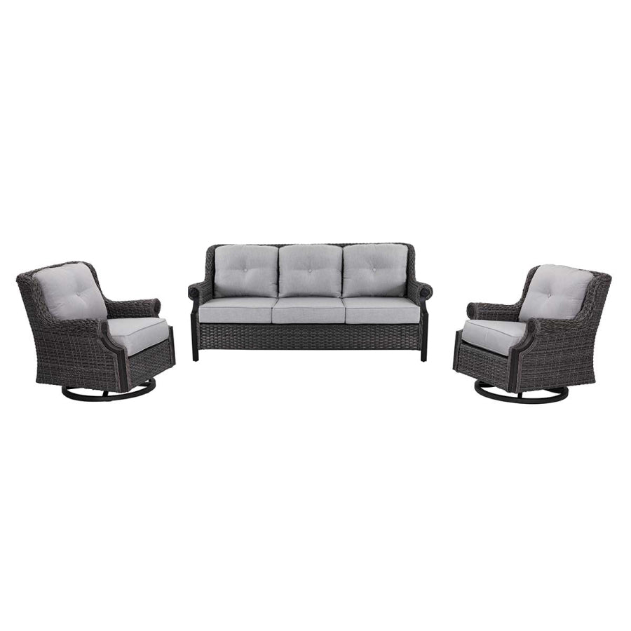 Lassen wicker living room set: 1 three-seater sofa and 2 swivel rocking chairs
