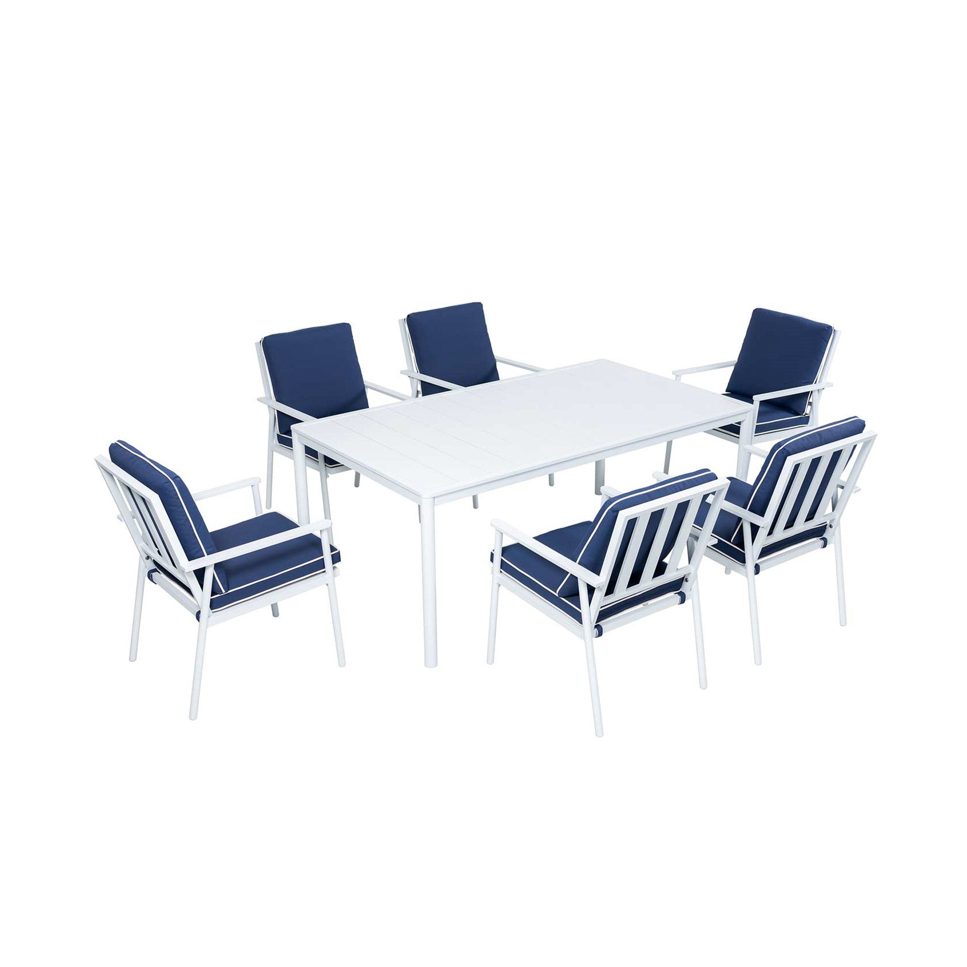 Patio Time Bluebell Juego de comedor de aluminio de 7 piezas