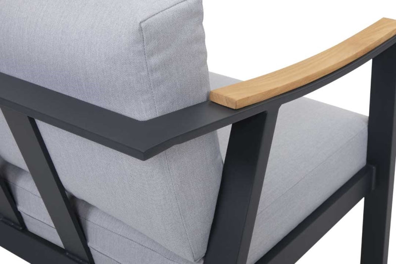 Nova 4-Piece Aluminum & Teak Sofa Set with Stationary Chairs