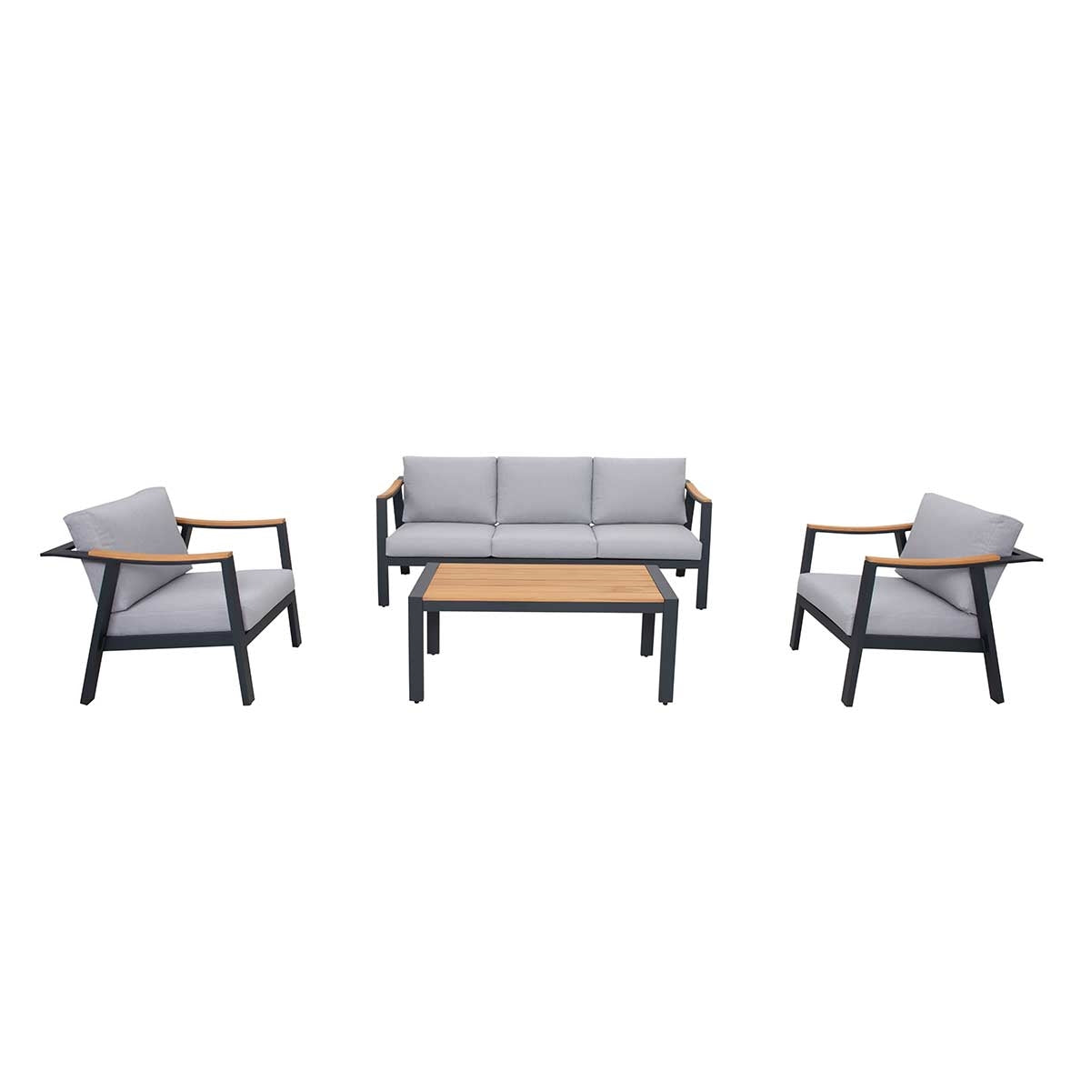 Patio Time Nova 4-Piece Aluminum & Teak Sofa Set with Stationary Chairs