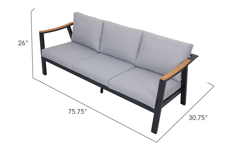 Patio Time Nova Juego de sofás de teca y aluminio de 4 piezas con sillas estacionarias 