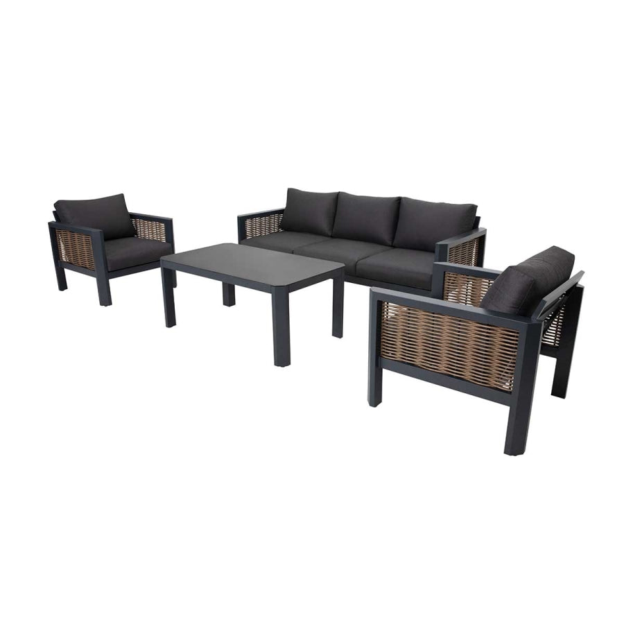 Patio Time Hallie 4-Piece Aluminum & Wicker Sofa Set with Stationary Chairs