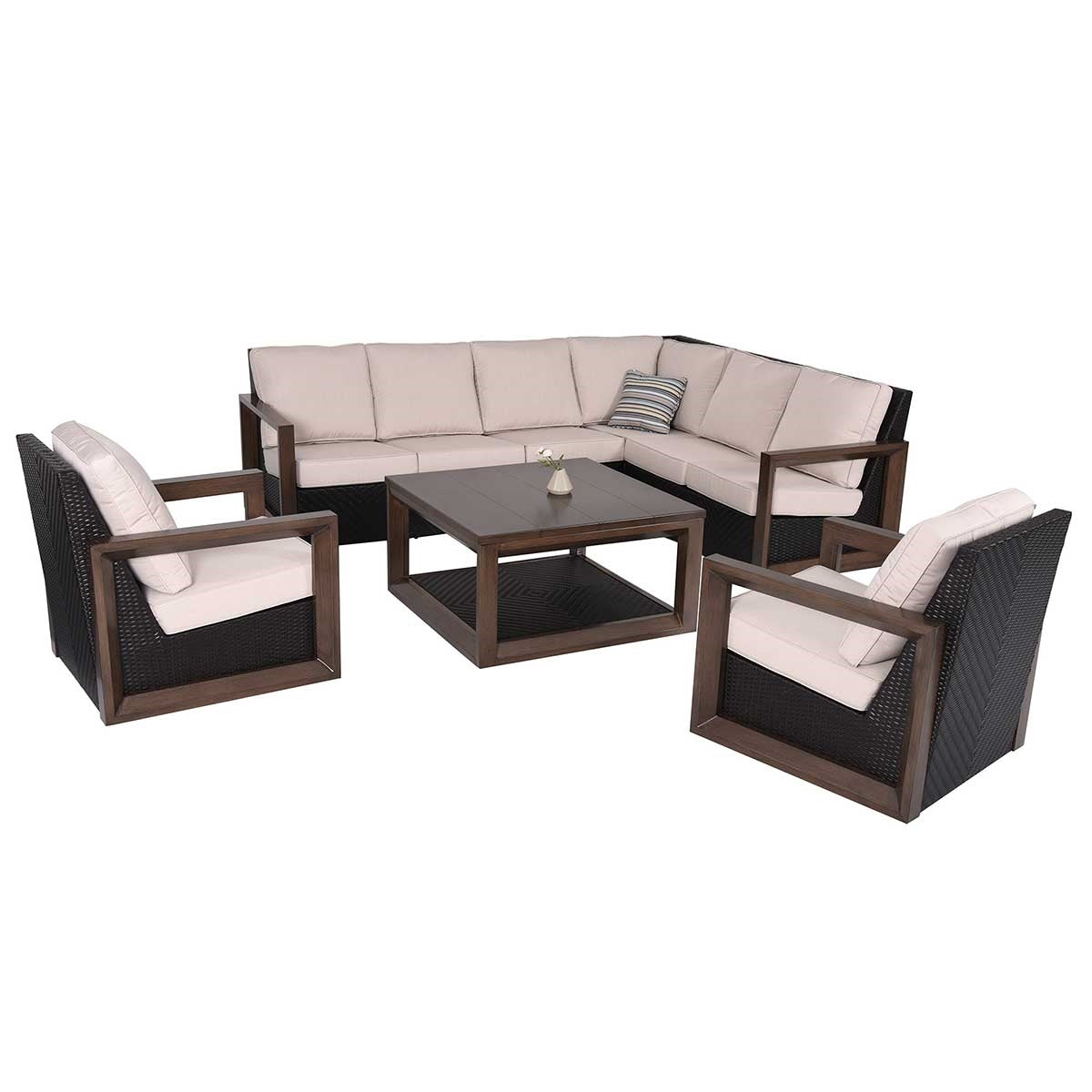 Patio Time Delano 5 Piece Wicker Sectional Sofa Set