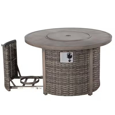 Tenaya Round Wicker Fire Pit Table – Wood-Grain 42"