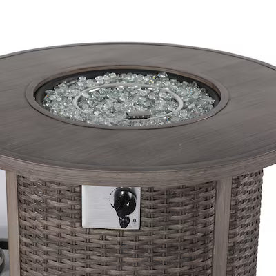 Tenaya Round Wicker Fire Pit Table – Wood-Grain 42"