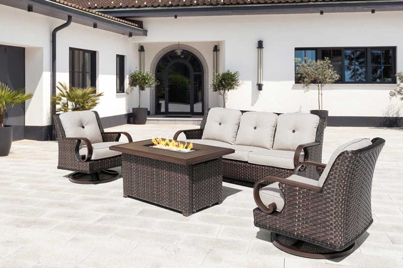 Patio Time Brooks 4-Piece Firepit Sofa Set with Swivel Rocking Chairs