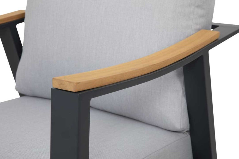 Nova 4-Piece Aluminum & Teak Sofa Set with Stationary Chairs