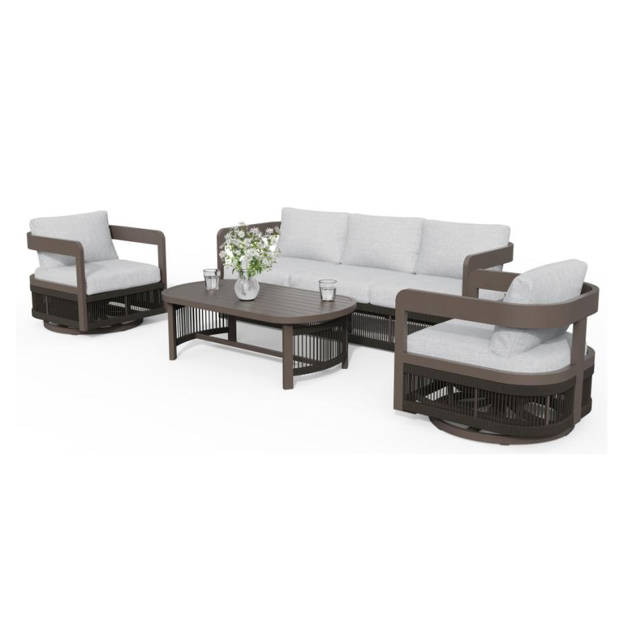 Acadia 4-Piece Aluminum Living Room Set With Swivel Chairs