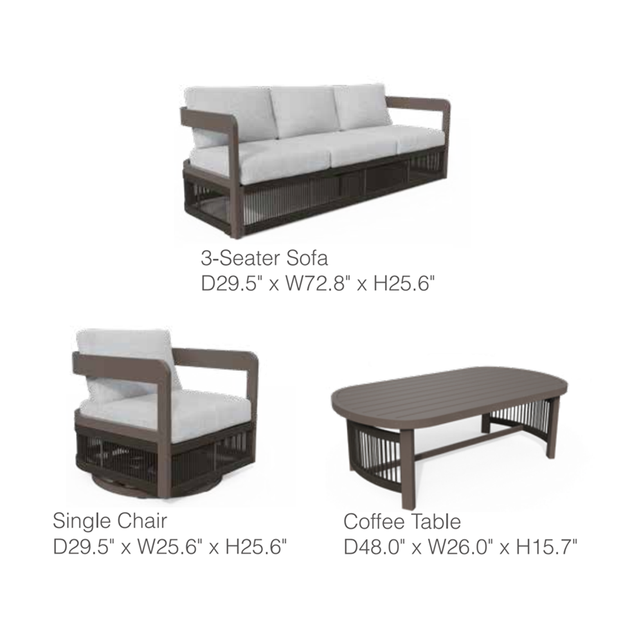 Acadia 4-Piece Aluminum Living Room Set With Swivel Chairs