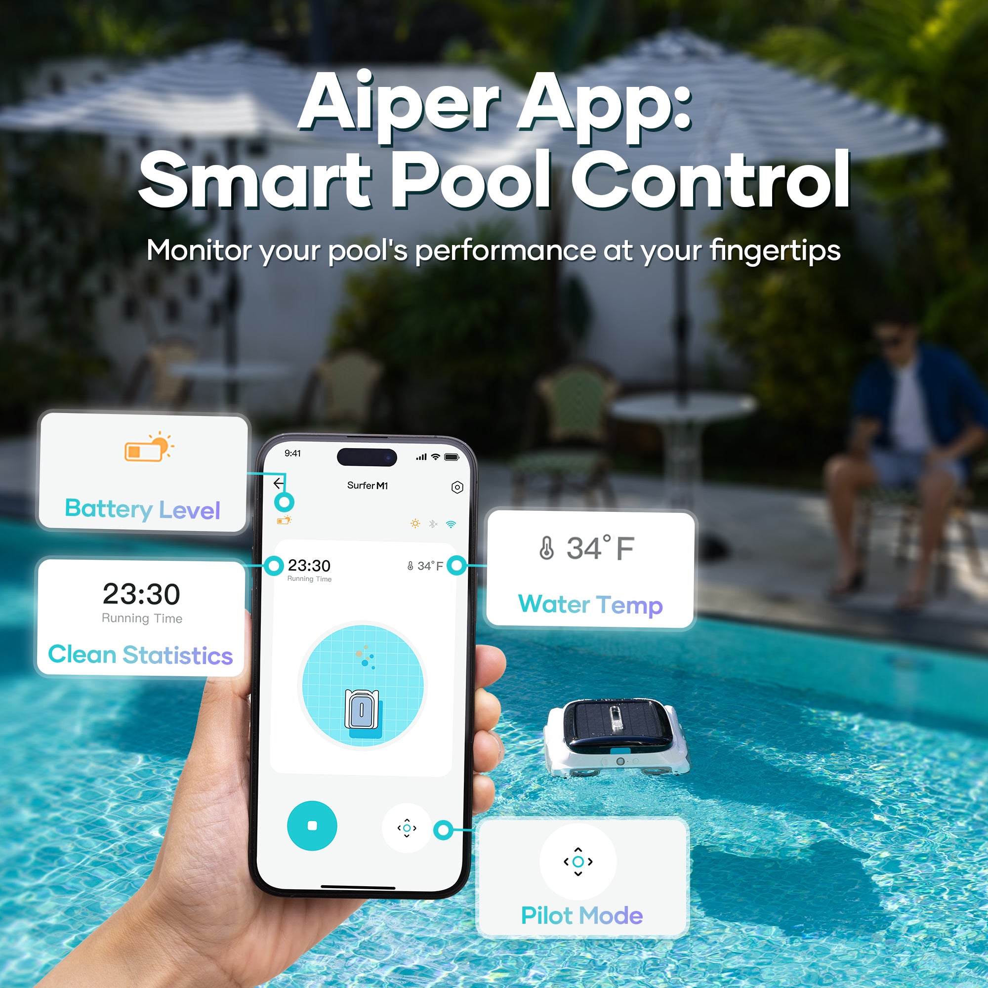 Aiper Surfer M1 Cordless Robotic Pool Skimmer