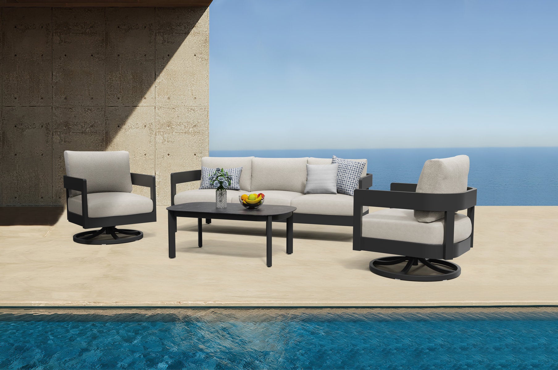 Aconcagua 4-Piece Aluminum Living Room Set With Swivel Chairs