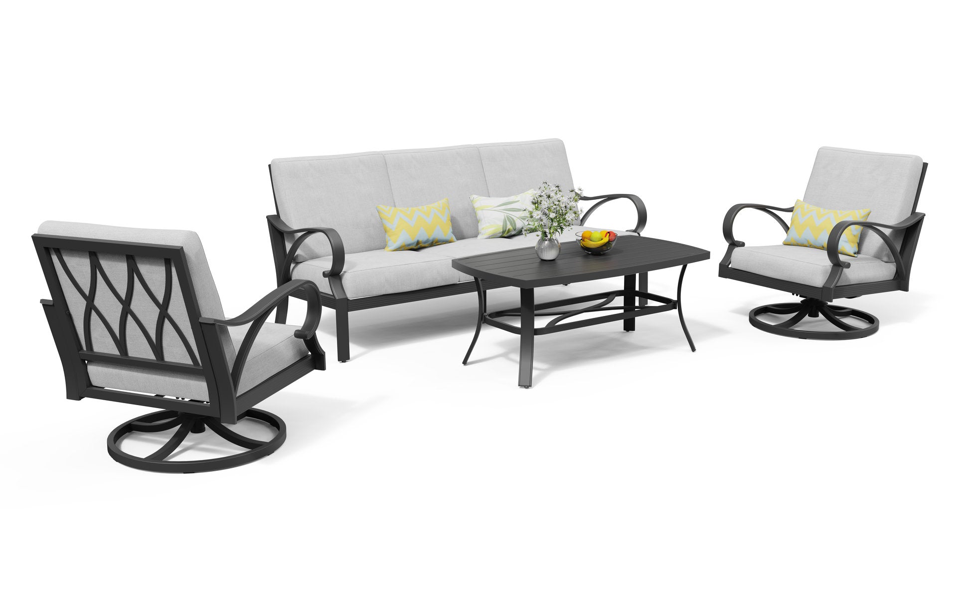 Puget 4-Piece Aluminum Living Room Set With Swivel Chairs