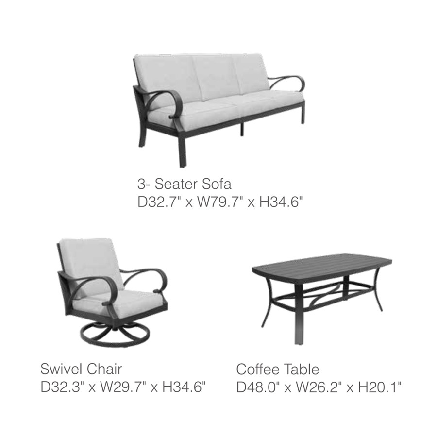 Puget 4-Piece Aluminum Living Room Set With Swivel Chairs