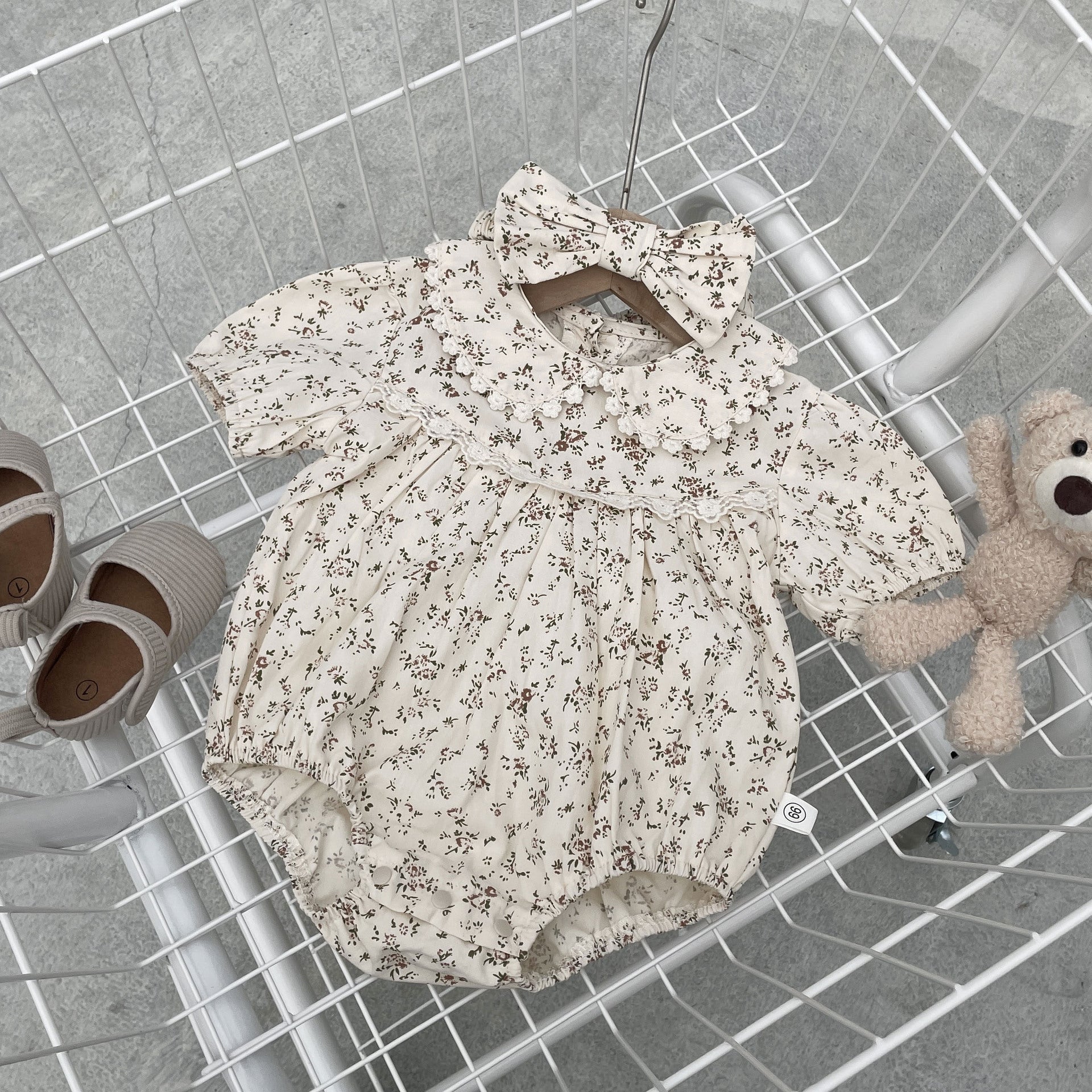 Summer Arrival Baby Girls Short Sleeves Flowers Pattern Bodysuit, MyKids-USA®, Baby & Children's One-Pieces, MyKids-USA - Size/Age - 66 (3-6M) - Color - Beige -  -  - TR2604072246-A.