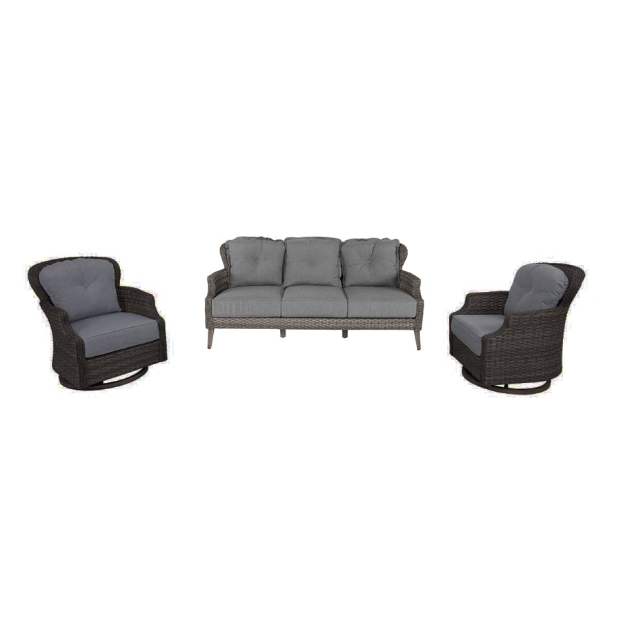 Tenaya 3-Piece Wicker Sofa Set with Swivel Rocking Chairs