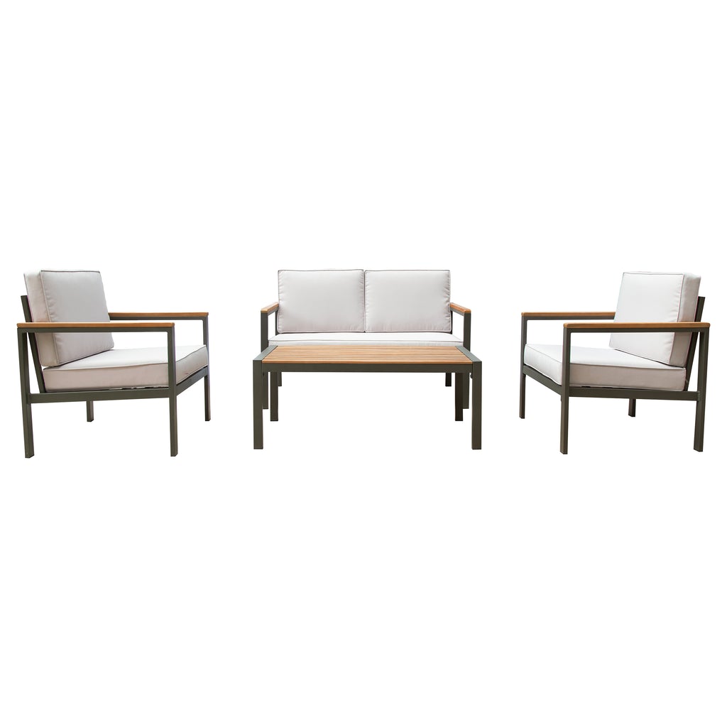 Dukap Ribe Aluminum  4 Piece Patio Set with Wood Accents and Cushions