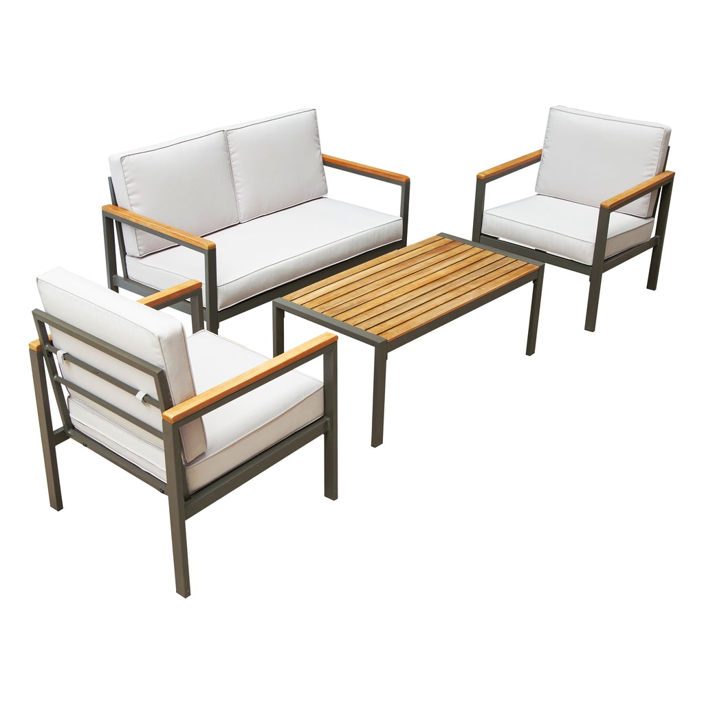 Dukap Ribe Aluminum  4 Piece Patio Set with Wood Accents and Cushions