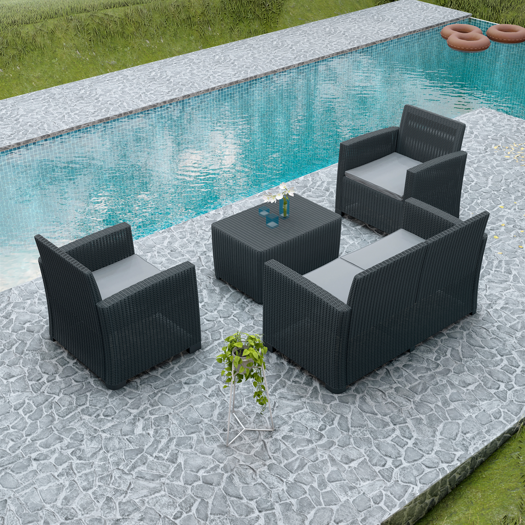 Dukap Alta All Weather Faux Rattan 4 Pc Seating Set  with Cushions