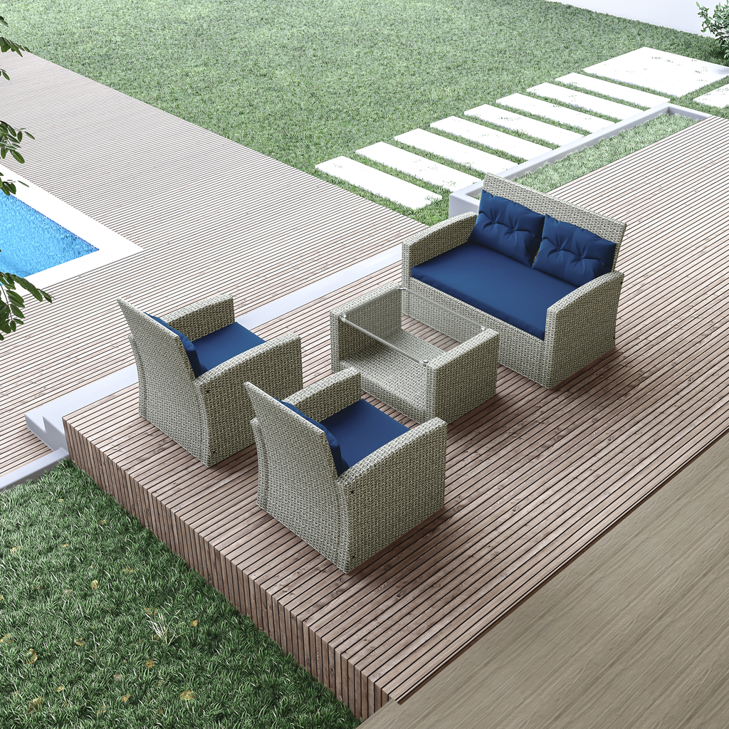 Dukap Terrazzo 4 Piece All-Weather Wicker Patio Seating Set With Cushions