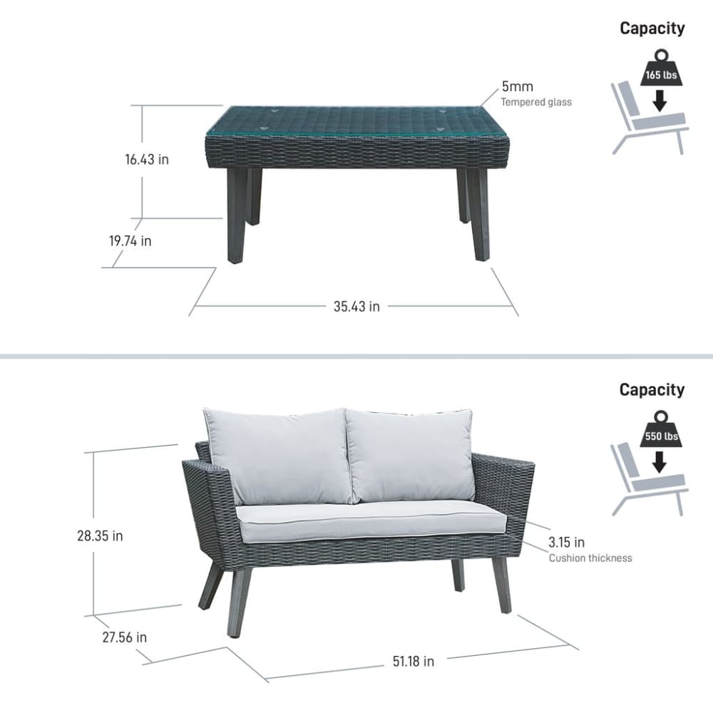 ROBERTO 2 Piece Sofa and Table Seating Set With Cushions -